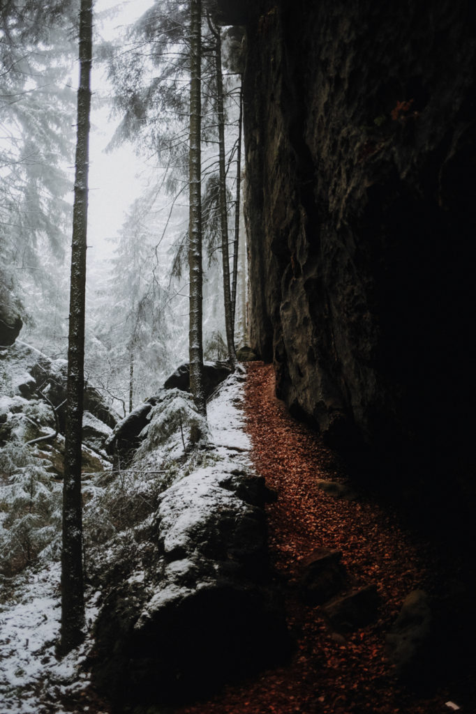 Sächsische Schweiz Winter Wandern Papststein